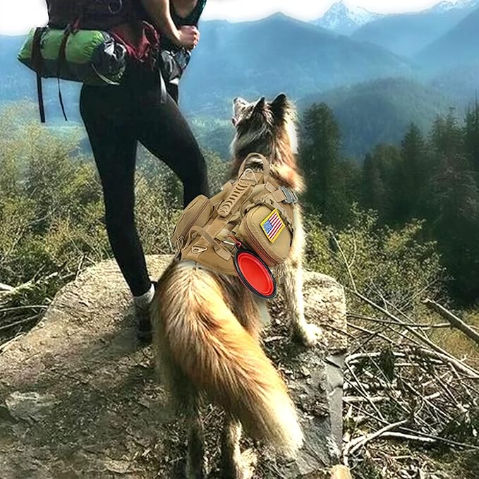 PET ARTIST Tactical Dog Harness for Hiking Training, No Pull Vest Harness for Medium Large Dogs, with Pouches and Patches Coyote Brown, XL