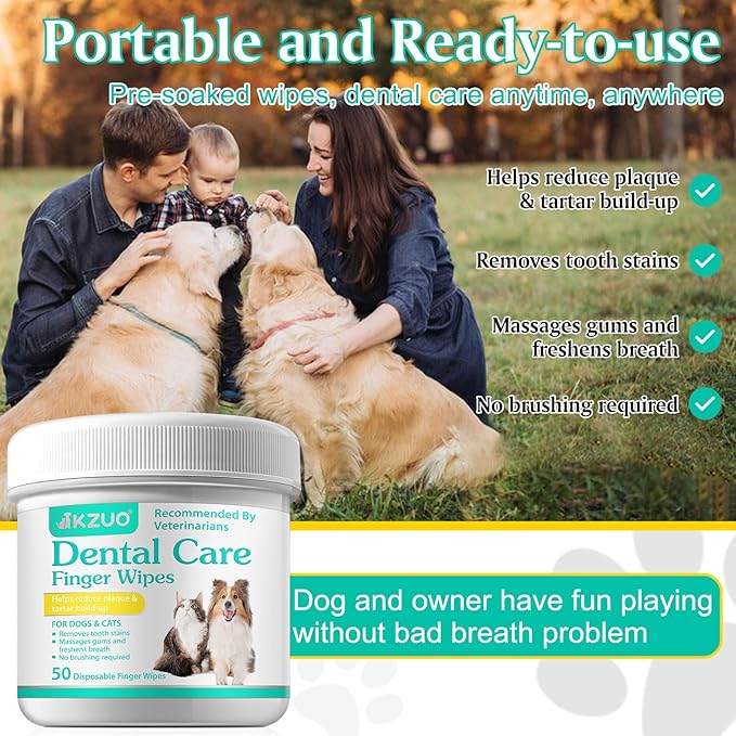 Dog Teeth Cleaning Wipes, Teeth Cleaning Wipes for Dogs & Cats, Remove Bad Breath by Removing Plaque and Tartar Buildup No-Rinse, Dog Finger Toothbrush, Veterinarians Recommend Disposable Pet Wipes