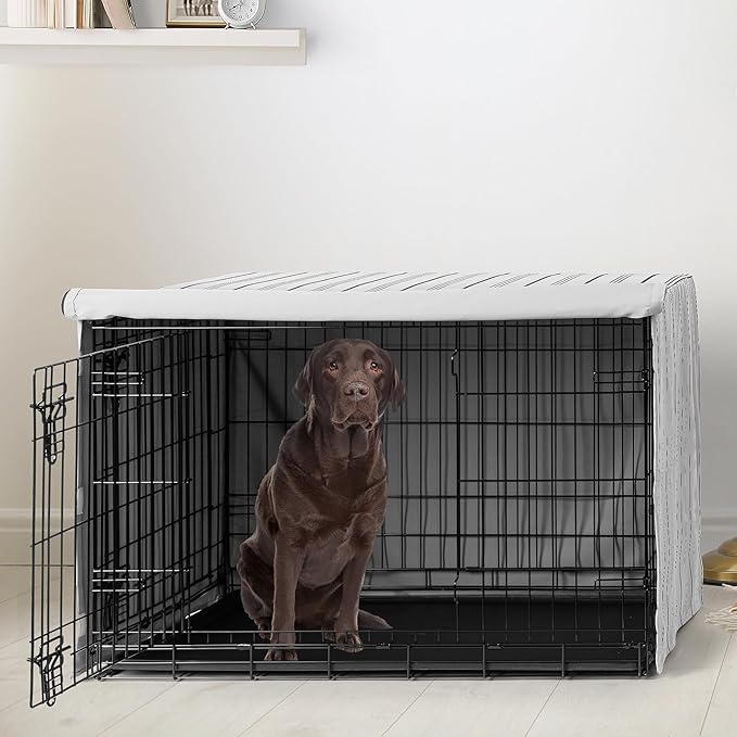 Sweet Jojo Designs White and Grey Stripe Dog Crate Cover – Kennel Covers for 42 Inch Pet Cage Medium/Large - Neutral Contemporary Modern Pinstriped Minimalist Gray