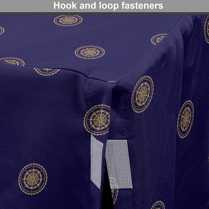 Lunarable Compass Rose Dog Crate Cover, Navigation Themed Vintage Gears Tools in Dark Tones Illustration, Easy to Use Pet Kennel Cover for Cats & Medium Dogs, 24 Inch, Indigo and Dark Mustard