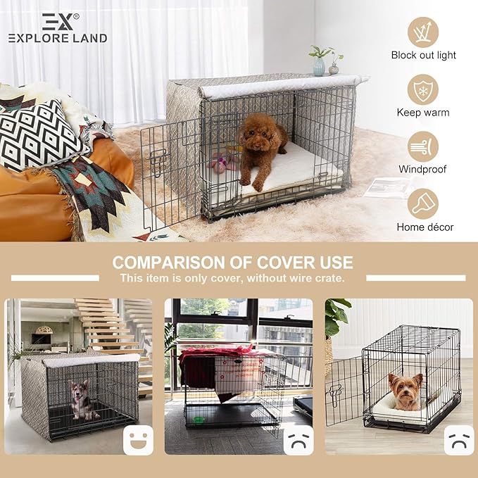 Explore Land Pattern Dog Crate Cover for 54 Inches Wire Cage, Heavy-Duty Polyester 1 2 3 Doors Standard Metal Pet Kennel Enclosure (Vintage Violet)