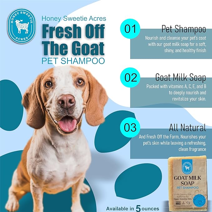 Honey Sweetie Acres 1 Pack All-Natural Pet Shampoo Bar with Fresh Goat Milk - Moisturizing Relief for Dry, Itchy Skin - Leaves A Fresh, Clean Scent - Eliminate Dirty Pet Odor, 5 oz Bar (1 Count)
