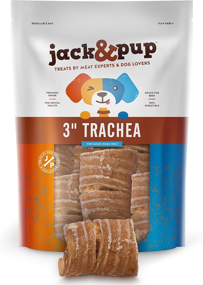 Jack&Pup Trachea Dog Chew - 3-inch Beef Trachea Bites for Dogs (16 oz) Natural Dog Treat for Dogs - Rich in Glucosamine and Chondroitin 100% Beef Chews