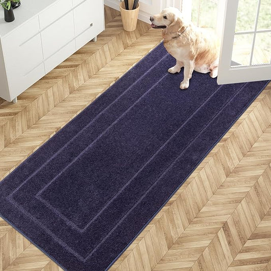 PURRUGS Dirt Trapper Door Mat 32" x 70", Non-Slip/Skid Machine Washable Entryway Rug, Dog Door Mat, Super Absorbent Welcome Mat for Muddy Wet Shoes and Paws, Navy Blue