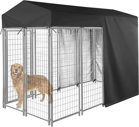 Outdoor Dog Black Cover Half Coverage for 8'Dx4'Wx6'H 600D Heavy Duty Waterproof Kennel Covers for Dog Cages(Cover Only)