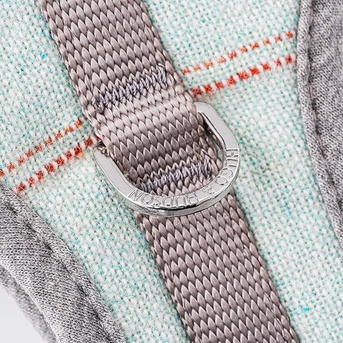 HUGO & HUDSON Dog Harness, No-Pull Anti Choke Tweed Harness Vest, Aqua Checkered, L