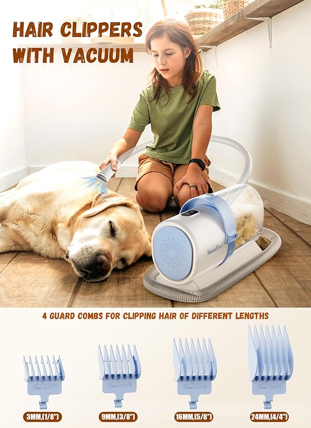 Moonflor Dog Grooming Kit with 2.5L Large-Capacity 10Kpa Vacuum for Shedding, Low Noise Hair Remover with 4 Proven Pet Grooming Supplies, Quiet Hair Clippers Set for Cats & Dogs