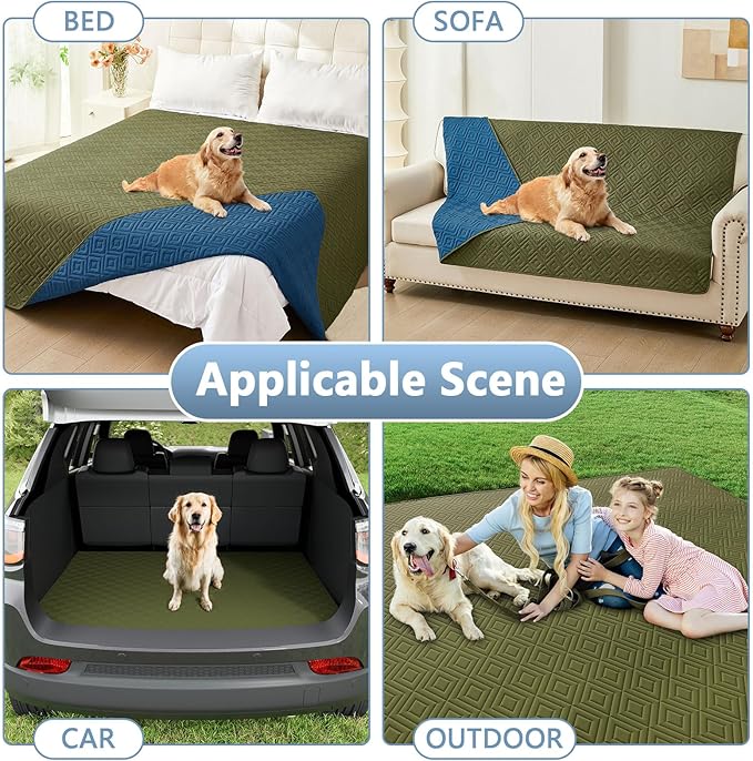 hyha Waterproof Dog Blanket, Soft Dog Bed Cover Pet Blankets, Waterproof Sofa Couch Cover for Dogs Washable, Reversible Pet Couch Covers for Sofa Furniture (82x102 Inch, Green/Navy Blue)