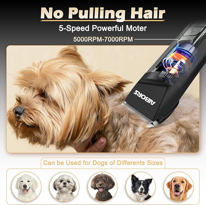 Dog Clippers for Grooming, 2600mAh 5-Speed Dog Grooming Clippers with LCD Display, Low Noise, Cordless Pet Hair Clippers Trimmer for Dogs