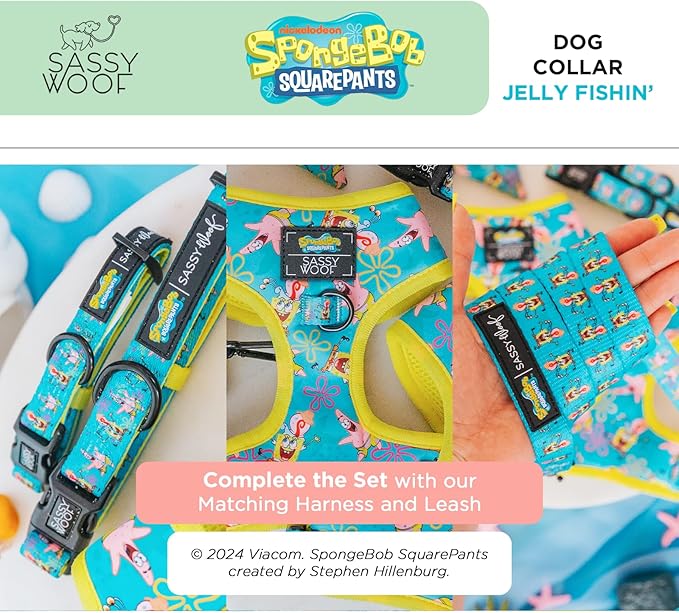 Dog Collar Spongebob Squarepants™ Jelly Fishin' - M, Adjustable, Durable, Comfortable and Stylish Pet Accessories for Medium Dogs