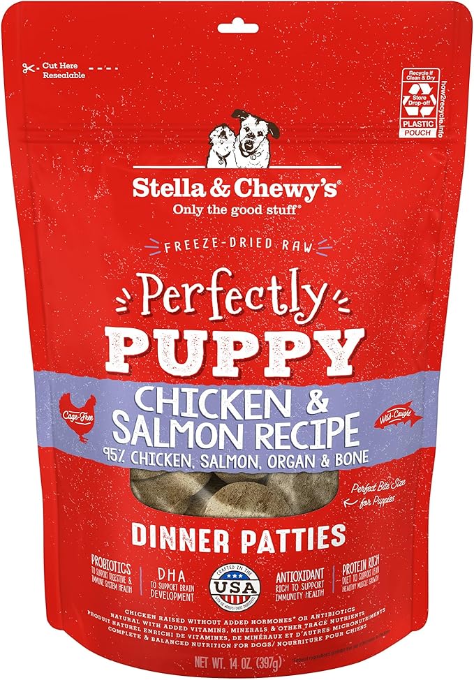 Stella & Chewy's Freeze Dried Raw Dinner Patties – Crafted for Puppies – Grain Free, Protein Rich Perfectly Puppy Chicken & Salmon Recipe – 14 oz Bag