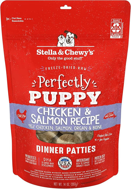 Stella & Chewy's Freeze Dried Raw Dinner Patties – Crafted for Puppies – Grain Free, Protein Rich Perfectly Puppy Chicken & Salmon Recipe – 14 oz Bag