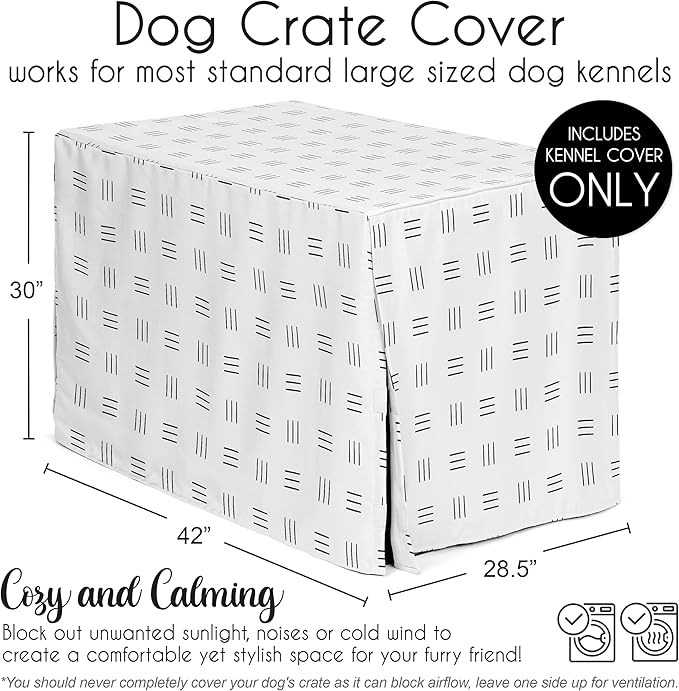 Sweet Jojo Designs 42in. Medium/Large Dog Crate Cover (White and Black Boho) Pet Cage, Kennel Covers (Mudcloth, Black & White, Bohemian, Modern, Minimalist, Southwest, Mud Cloth, Hatch, Neutral)