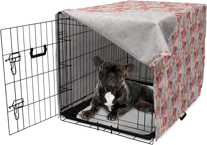 Ambesonne USA Dog Crate Cover, United States America Liberty Rhythmic Print, Easy to Use Pet Kennel Cover for Cats & Medium Dogs, 30 Inch, Coral Multicolor