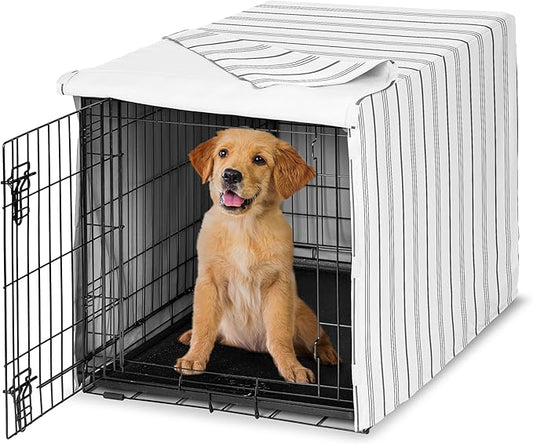 Sweet Jojo Designs White and Grey Stripe Dog Crate Cover – Kennel Covers for 36 Inch Pet Cage Medium - Neutral Contemporary Modern Pinstriped Minimalist Gray