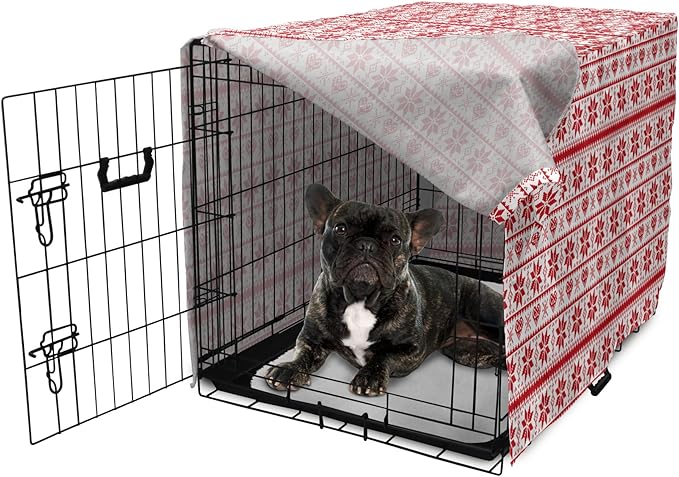 Ambesonne Christmas Dog Crate Cover, Scandinavian Tradition Fashion Nordic Borders Geometrical Pixel Retro Style, Easy to Use Pet Kennel Cover for Cats & Medium Dogs, 24 Inch, Orange White