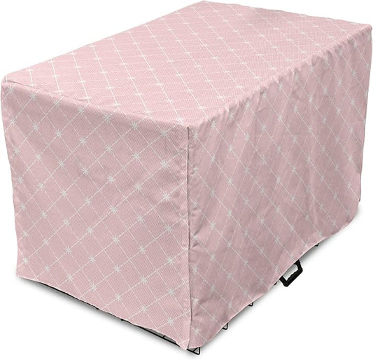 Ambesonne Blush Pink Dog Crate Cover, Abstract Monochrome Geometric Lace Inspired Grid Ornament with Stars Print, Easy to Use Pet Kennel Cover for Small Dogs Puppies Kittens, 18 Inch, Blush White