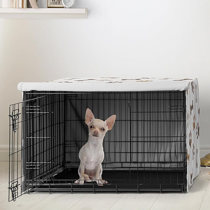 Sweet Jojo Designs Bone Paw Print Dog Crate Cover – Kennel Covers for 24 Inch Pet Cage Small - Neutral Grey Taupe Brown Modern Off White Gray Tan Puppy
