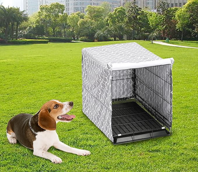 Dog Crate Cover for Wire Crates, Fits Most 48" inch Dog Crates. Easy to Put On, Take Off, and Adjust - Cover only-Gray -48 Inch