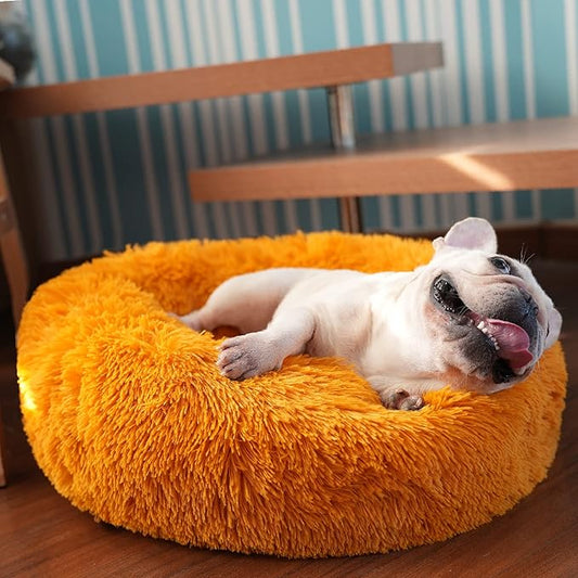 Dog Bed for Calming Dog 23 Inches Orange Anti-Anxiety Donut Puppy Bed for Small Medium Dogs Washable Fuzzy Dog Bed Fits up to 25 lbs Pets Beds for Small Dog