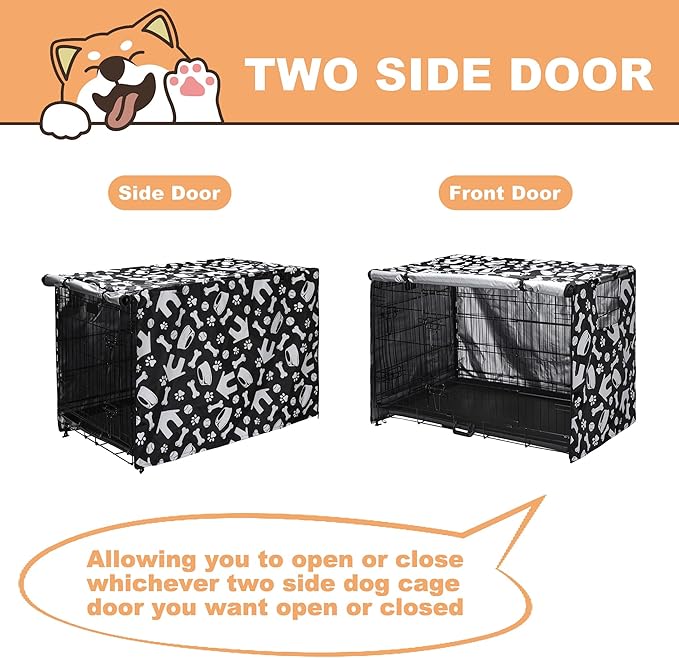 kefit Dog Crate Cover 36 inch, Kennel Cover Fit for Dog Crate, Black/Paw