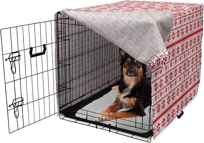 Ambesonne Christmas Dog Crate Cover, Scandinavian Tradition Fashion Nordic Borders Geometrical Pixel Retro Style, Easy to Use Pet Kennel Cover for Medium Large Dogs, 36 Inch, Orange White