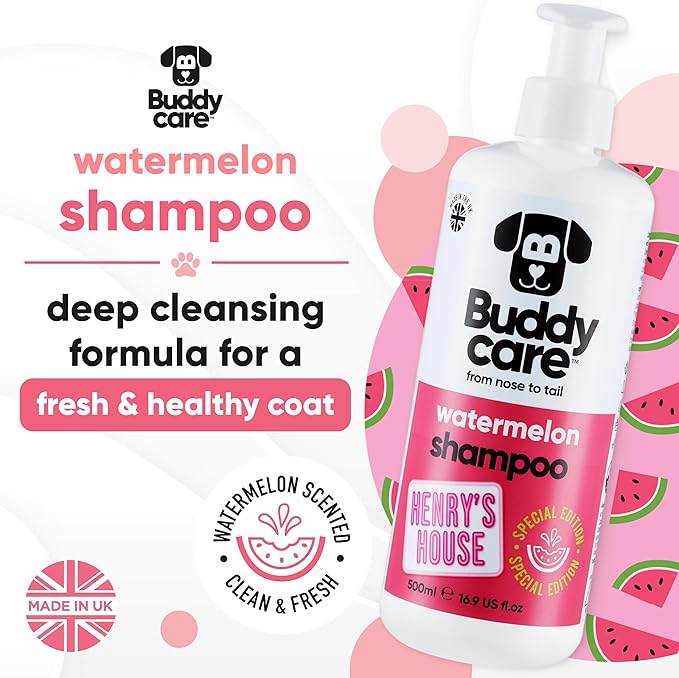 Watermelon Dog Shampoo by Buddycare | Deep Cleansing Shampoo for Dogs | Watermelon Scented | with Aloe Vera and Pro Vitamin B5 (16.90oz)