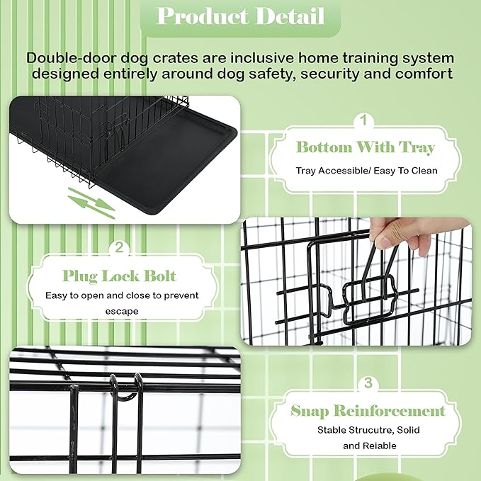 24/7 Shop at Home Gossamer Metal Double Door Folding Wire Pet Crate with Divider, Removable Tray, and Handle for Outdoor and Indoor Medium Dog, 48-inch, Black