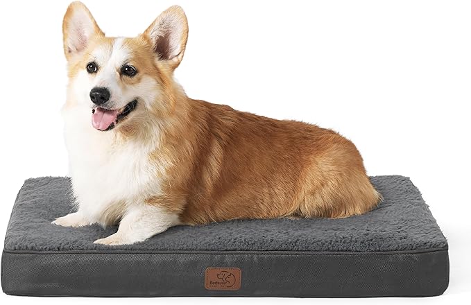 Bedsure Large Dog Crate Bed - Big Orthopedic Waterproof Dog Beds with Removable Washable Cover for Large Dogs, Egg Crate Foam Pet Bed Mat, Suitable for Dogs Up to 75 lbs, Dark Grey