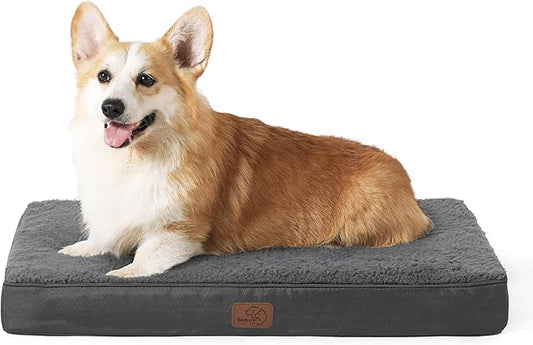 Bedsure Large Dog Crate Bed - Big Orthopedic Waterproof Dog Beds with Removable Washable Cover for Large Dogs, Egg Crate Foam Pet Bed Mat, Suitable for Dogs Up to 75 lbs, Dark Grey