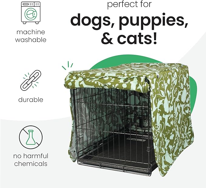 Molly Mutt Amarillo by Morning Dog Crate Cover, 100% Cotton Canvas Cover with 2 Roll-Up Panels, Ideal for Dog or Cat Crate, Durable, Washable, and Free of Harmful Chemicals, 42" x 28" x 31"