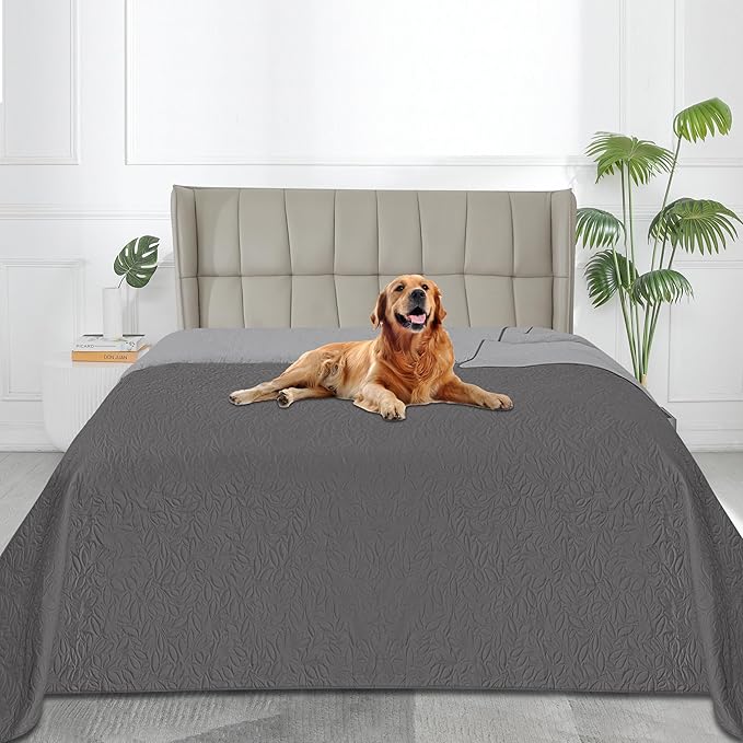 Easy-Going Waterproof Dog Bed Cover Reversible Leak Proof Pet Blanket Replacement Mat for Furniture Washable Couch Cover Sofa Cover for Dogs Cat(52x86 Inch, Gray/Light Gray)