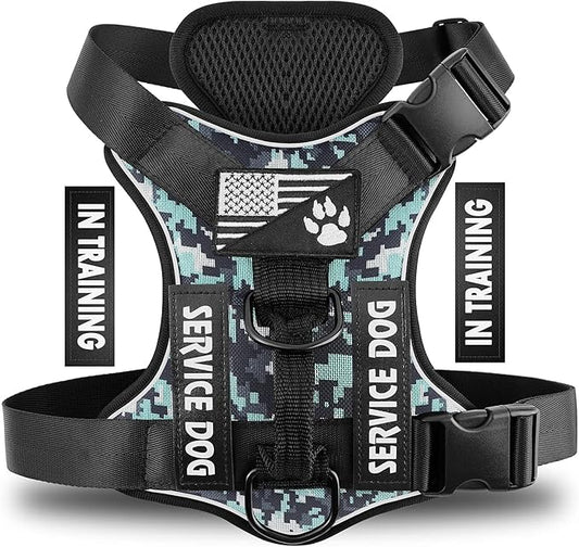 Demigreat Service Dog Harness, Reflective Dog Vest Harness with 5 PCS Patches, Adjustable Soft Oxford Pet Harness, Inner Layer Mesh, Easy to Control for Dogs