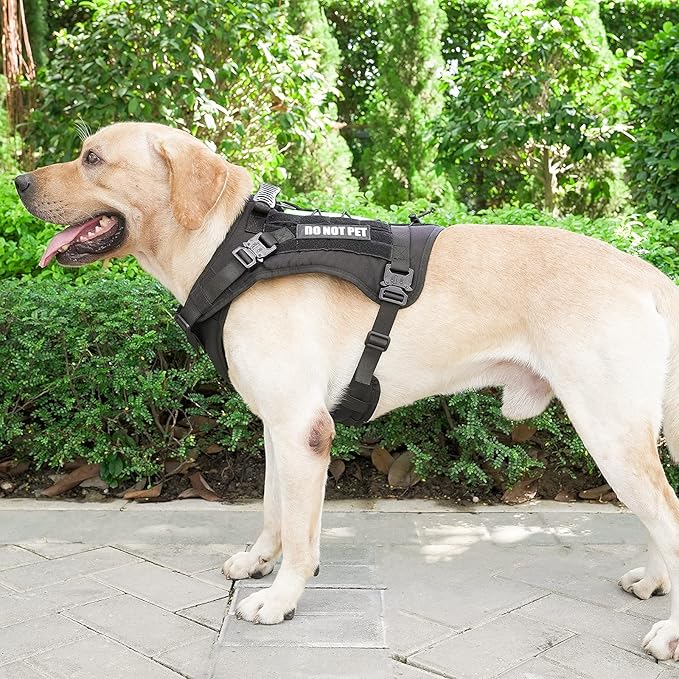 Tactical Dog Harness With all 4 Metal Buckle, Working Dog Vest With Reflective Patch and Reflective Do Not Pet Patch, Dog Vest Harnesses with Handle, Black for Small,Medium, Large Dog, XL Size