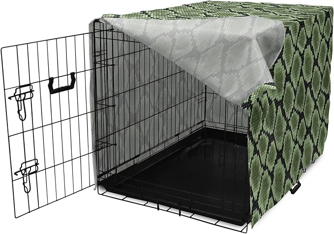 Lunarable Reptile Dog Crate Cover, Scale Pattern Abstract Nature Influences Skin Design Half Circles Illustration, Easy to Use Pet Kennel Cover for Medium Large Dogs, 36 Inch, Black Green