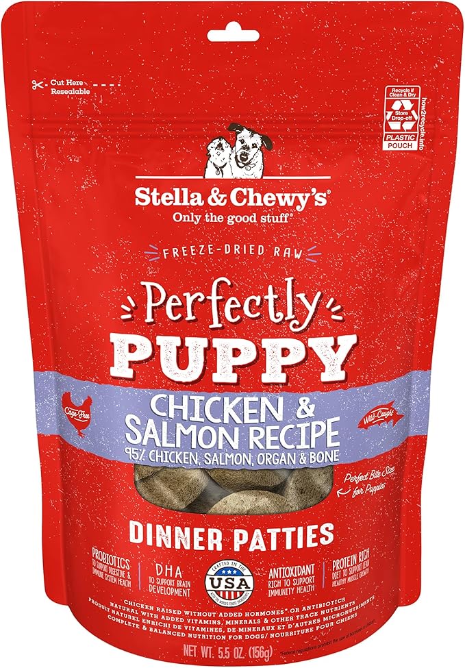 Stella & Chewy's Freeze Dried Raw Dinner Patties – Crafted for Puppies – Grain Free, Protein Rich Perfectly Puppy Chicken & Salmon Recipe – 5.5 oz Bag