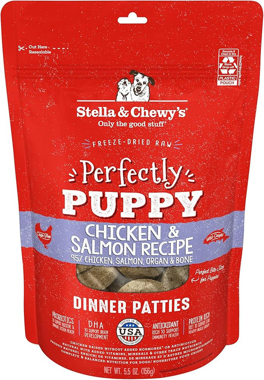 Stella & Chewy's Freeze Dried Raw Dinner Patties – Crafted for Puppies – Grain Free, Protein Rich Perfectly Puppy Chicken & Salmon Recipe – 5.5 oz Bag