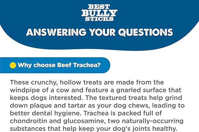 Best Bully Sticks Premium 6 Inch Beef Trachea Dog Chews (20 Pack) - All-Natural, Grain-Free, 100% Beef, Single-Ingredient Dog Treat Chew - Promotes Dental Health