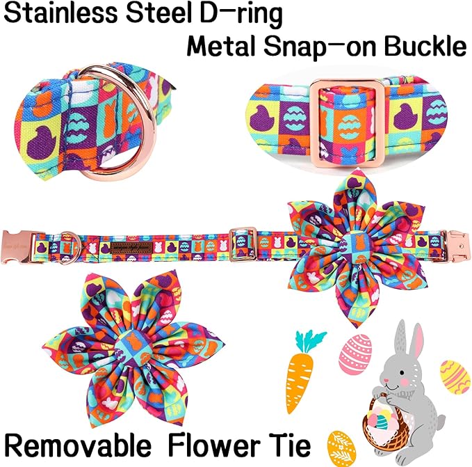 Unique Style Paws Easter Day Dog Collar with Bow Colorful Egg Rabbit Dog Collar Bowtie Bowtie Collar for Large Medium Small Dogs