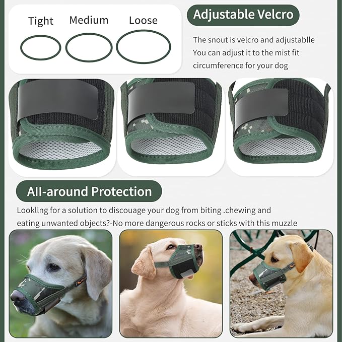 HEELE Dog Muzzle, Soft Tactical Camouflage Dog Muzzle for Small Medium Large Dogs, Breathable Muzzle to Prevent Biting, Chewing, and Barkink, Perfect for Vet Visit, Training