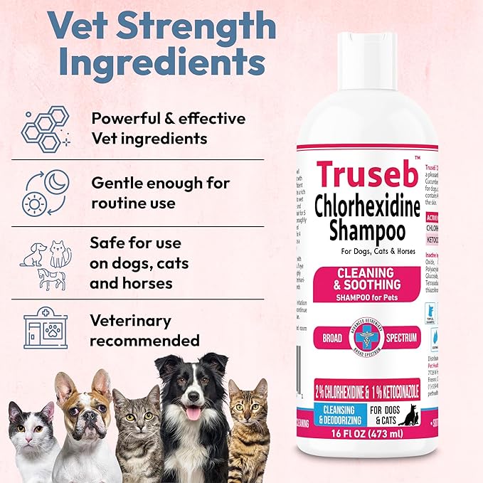 Truseb Topical Ketoconazole and Chlorhexidine Shampoo for Dogs, Cats, and Horses with Aloe - 32 oz (Ketoconazole & Chlorhexidine Shampoo, 32 oz)