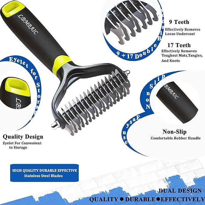 Dog and Cat Brush For Shedding Mats&Knots&Tangles High Effective.Dog Metal Comb for Grooming With Long Pin shiny Color. (X2PCS)