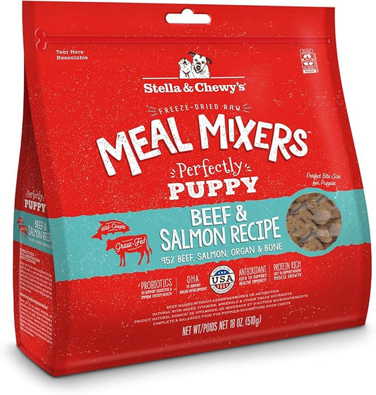 Stella & Chewy's Freeze Dried Raw Meal Mixers – Crafted for Puppies – Grain Free, Protein Rich Perfectly Puppy Beef & Salmon Recipe – 18 oz Bag