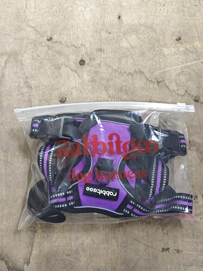 rabbitgoo Dog Harness, No-Pull Pet Harness with 2 Leash Clips, Adjustable Soft Padded Dog Vest, Reflective No-Choke Pet Oxford Vest with Easy Control Handle for Large Dogs, Purple, XL
