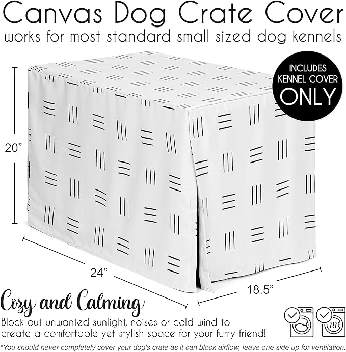 Sweet Jojo Designs White and Black Boho Mudcloth Dog Crate Cover – Kennel Covers for 24 Inch Pet Cage Small - Black and White Bohemian Minimalist Southwest Mud Cloth Hatch Neutral Triple Line