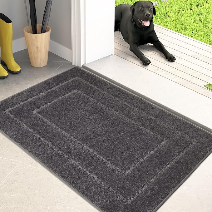PURRUGS Dirt Trapper Door Mat 24" x 36", Non-Slip/Skid Machine Washable Entryway Rug, Dog Door Mat, Super Absorbent Welcome Mat for Muddy Wet Shoes and Paws, Grey