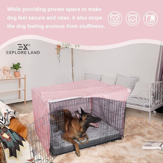 Explore Land Pattern Dog Crate Cover for 42 Inches Wire Cage, Heavy-Duty Polyester 1 2 3 Doors Standard Metal Pet Kennel Enclosure (Princess Pink)
