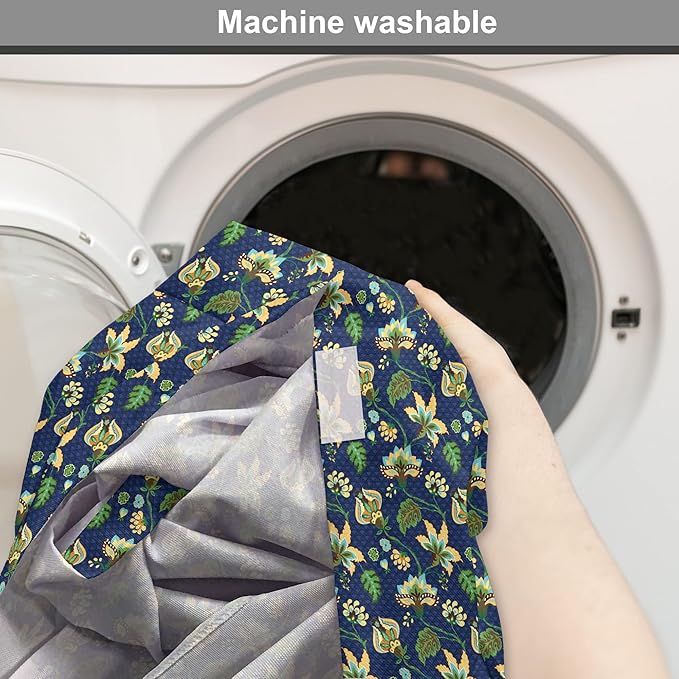 Lunarable Jacobean Dog Crate Cover, Triangles with Floral Pattern Stalks Leaves Flowers Whimsical Nature, Easy to Use Pet Kennel Cover for Cats & Medium Dogs, 24 Inch, Dark Blue Green Mustard