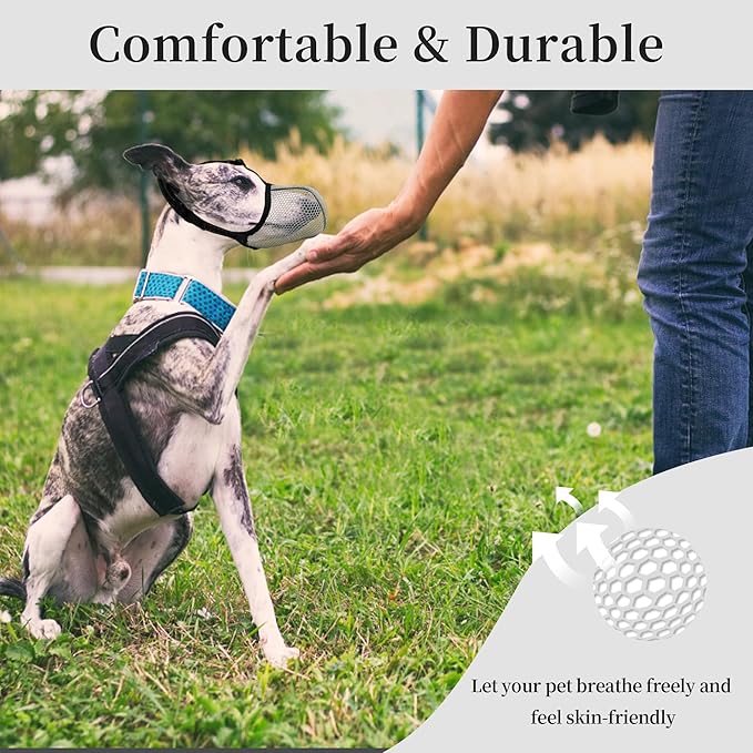 Dog Muzzle, Breathable Soft Muzzle for Small Dogs to Anti & Prevent Barking Biting Chewing, Reflective & Adjustable Basket Muzzle with Air Mesh for Toy Poodles Grey S