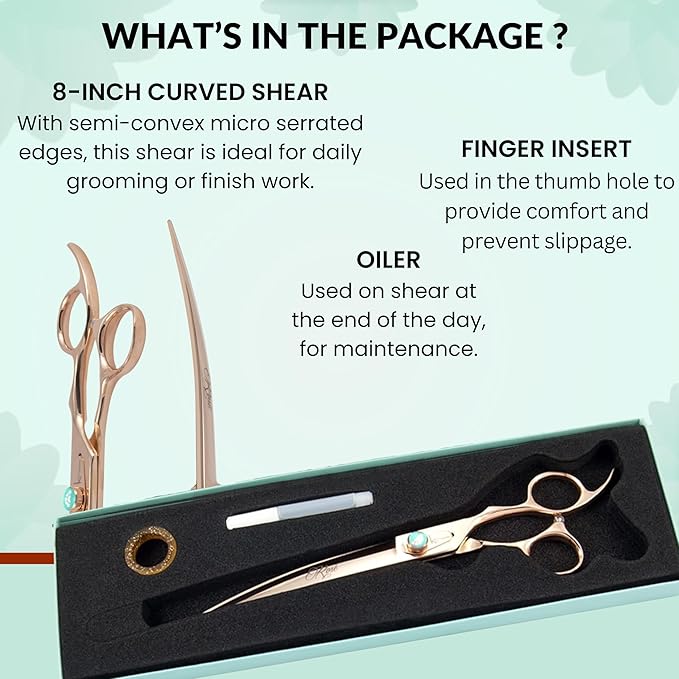 Kenchii Rose Dog Grooming Scissors, 8 Inch Curved Shears, Dog Scissors for Grooming, Ergonomic Design for Comfort and Precision, Heavy Duty, Durable and Sharp